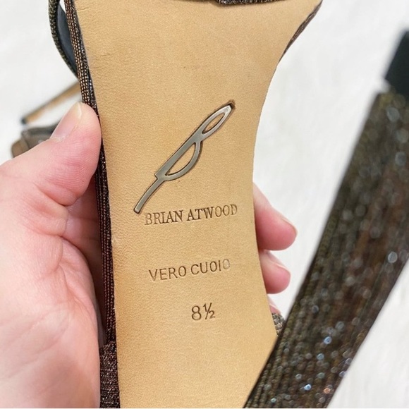 Brian Atwood Metallic Gold Strappy Sandal with Stiletto Heel Women's Sz 8.5 EUC - Picture 2 of 6